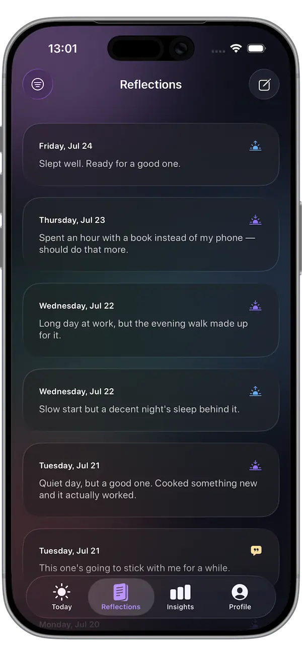 The irro reflections stream, a week of short journal entries