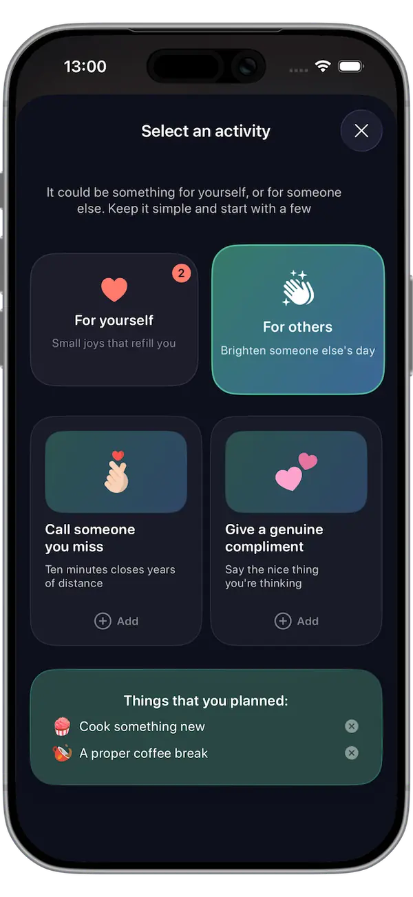 Picking an activity that brightens someone else's day in irro
