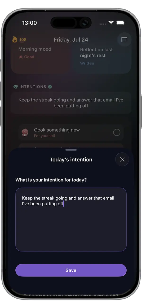 Typing today's intention into irro